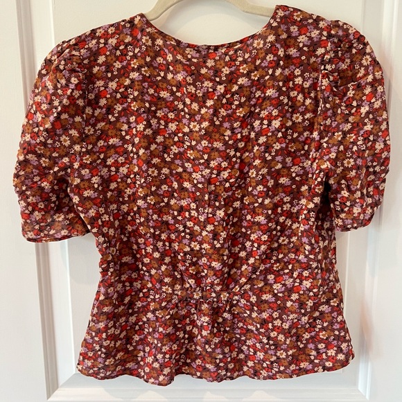 Madewell Silk Button-Sleeve Top in Spring Prairie | Spring Floral Rusted | sz 4 - Picture 6 of 10